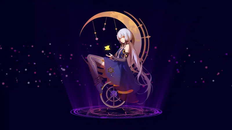 anime girls, beautiful girl, anime, dress, arts, crescent moon, moon, stockings, nice girl Live Wallpaper