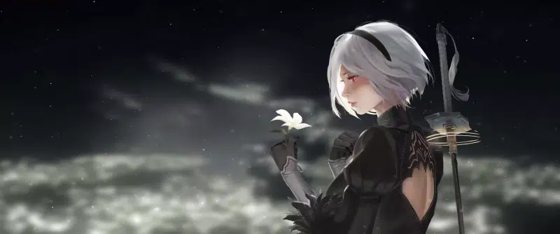 games, emils memories, anime girls, arts, yorha, sword, robots, flowers, 2b, drone, glade of flowers, nier:automata, anime, android, moon tear, flower Live Wallpaper