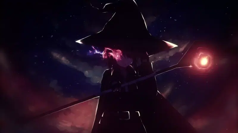 night, anime, magic, staff, megumin, this wonderful world, anime girls, arts, konosuba: gods blessing on this wonderful world!, konosuba Live Wallpaper