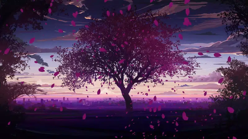 arts, sunset, games, tree, evening, sakura, landscapes - nature, love money rocknroll, petals, love money rocknroll Live Wallpaper