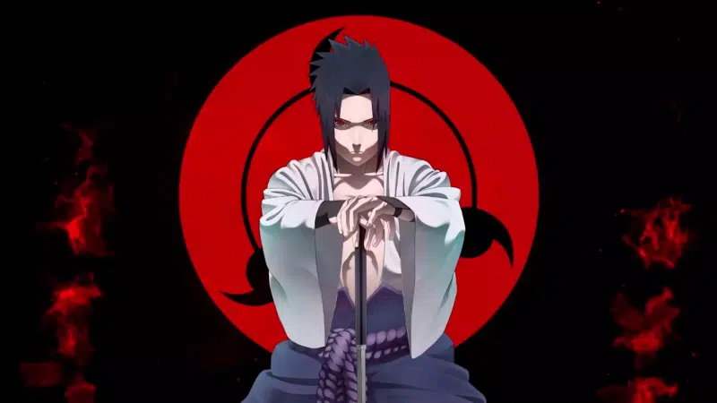naruto, sharingan, arts, sword, black background, anime, sasuke uchiha Live Wallpaper