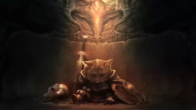 arts, games, skyrim, animals, sword, cat, shild, knight, helmet Live Wallpaper
