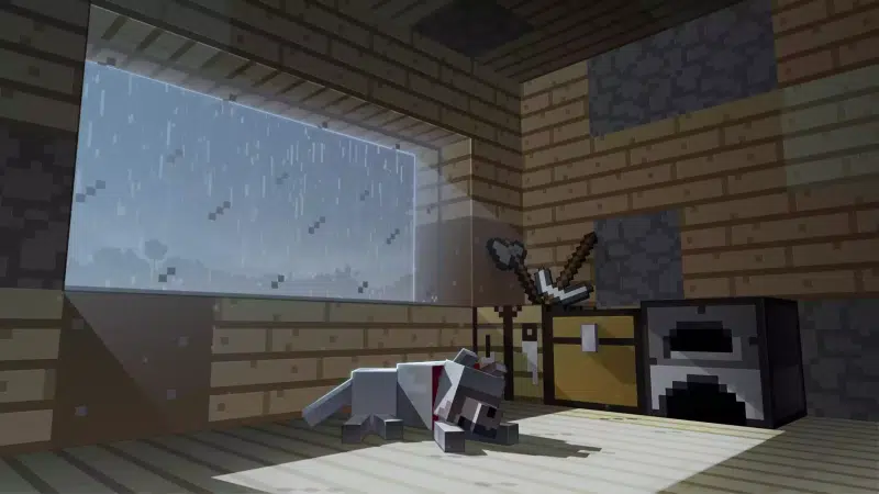 arts, games, room, lupus, night, minecraft, rain Live Wallpaper
