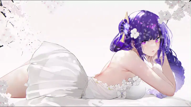 white dress, genshin impact, dress, anime, games, shogun raiden, flowers, raiden shogun, arts, nice girl, beautiful girl, anime girls Live Wallpaper