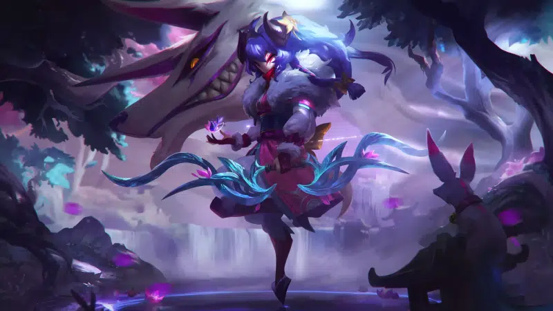 onion, horns, anime girls, petals, lol, spirit blossom, kindred, anime, games, arts, league of legends Live Wallpaper