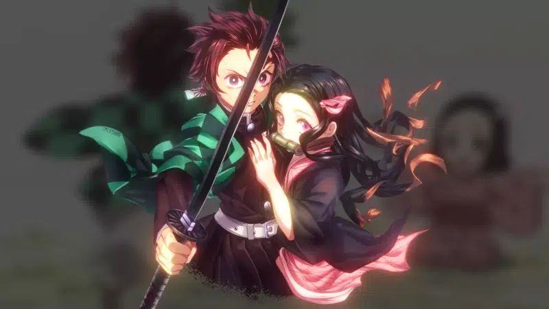 arts, nezuko kamado, anime girls, sword, fire, anime, demon slayer, tanjiro kamado Live Wallpaper