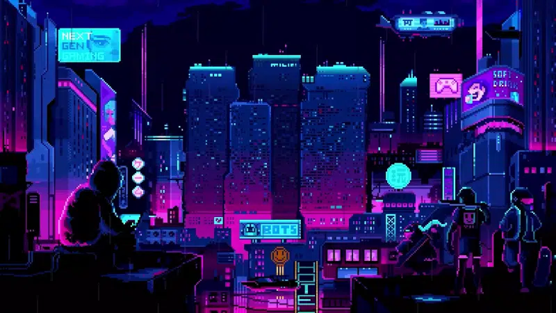 rain, night, pixel art, neon, cities, night city Live Wallpaper