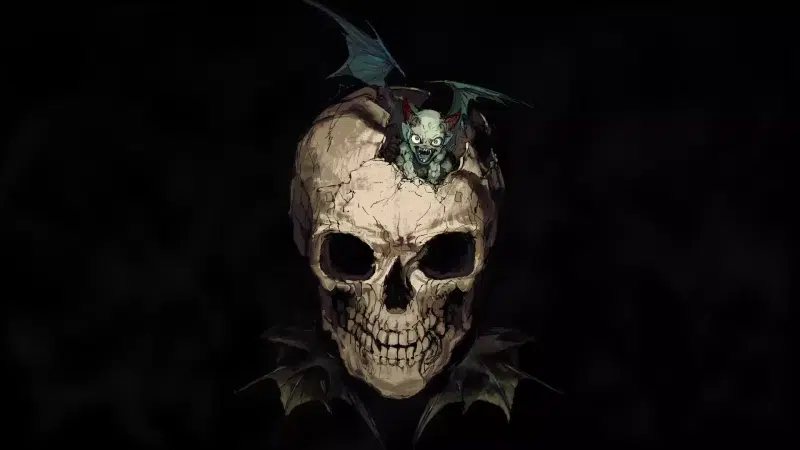 wings, arts, demon, skull, skeleton, mysticism - horror, horns Live Wallpaper