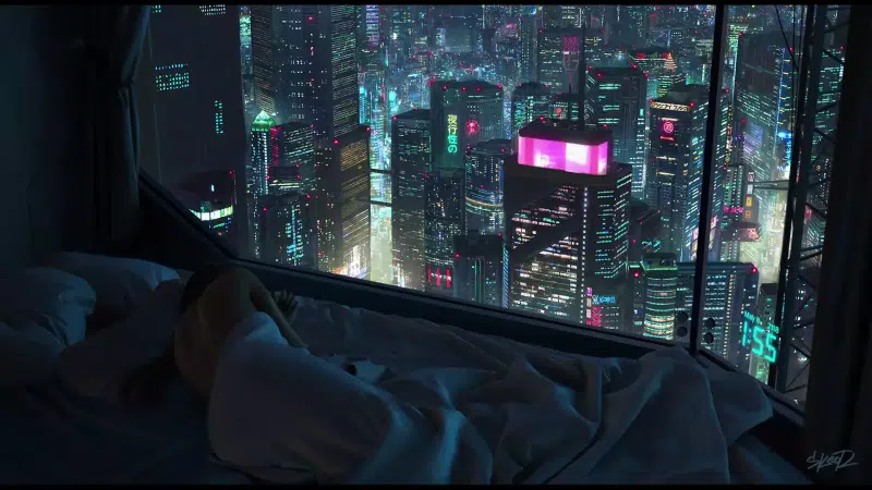 neon, the city at night, cyberpunk, room, night city, cities, rest, night, sleeping, arts, girls, graphics Live Wallpaper