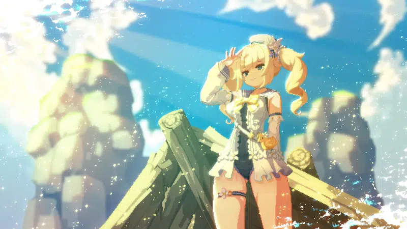 anime girls, sea, anime, barbara, arts, games, genshin impact, pixel art Live Wallpaper