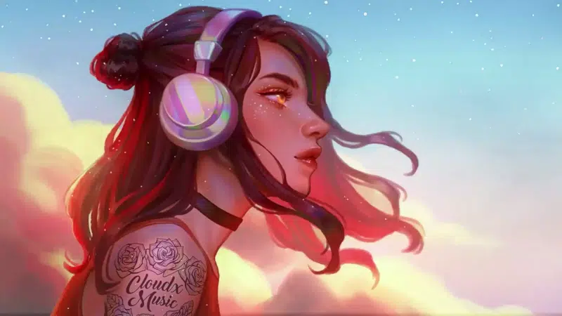 arts, girls, the clouds, headphones, sky Live Wallpaper