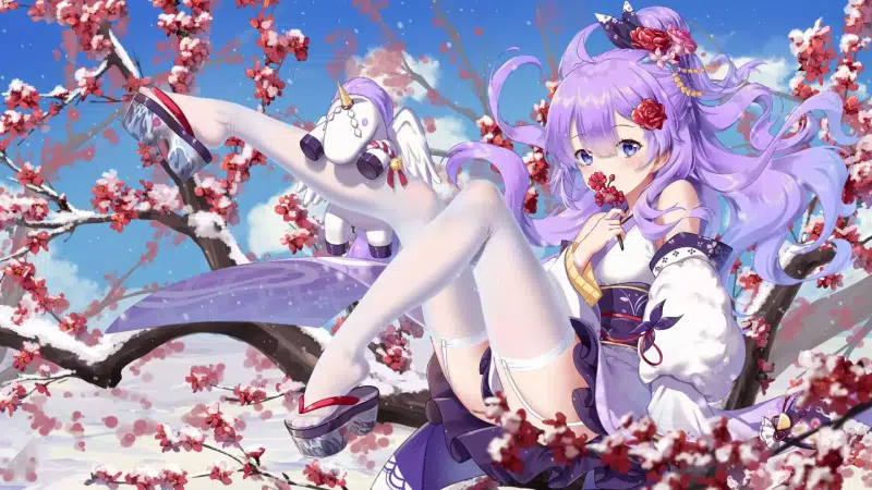 anime, winter, stockings, unicorn, arts, games, anime girls, snow, cute loli, unicorn, sakura, loli, azur lane, the azure way, cute girl Live Wallpaper