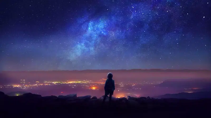 landscapes - nature, arts, starry sky, night, cities, the city at night, stars Live Wallpaper