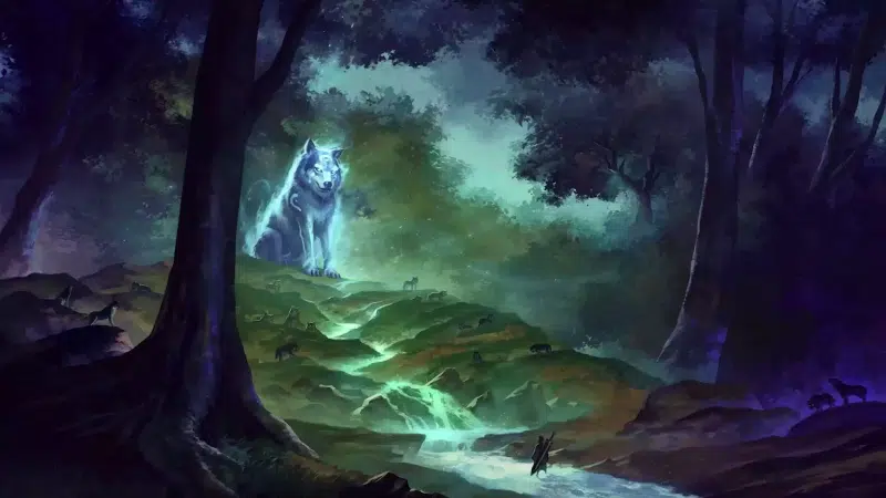 arts, lupus, river, spirit, a pack of wolves, the leader, animals Live Wallpaper