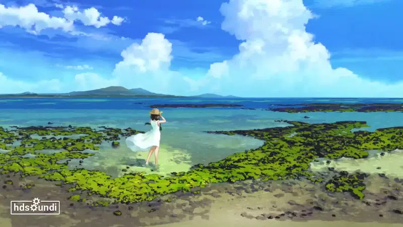 wind, anime girls, landscapes - nature, beach, the clouds, hat, sky, arts, anime, sea, dress Live Wallpaper