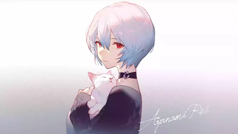 evangelion, anime, rei ayanami, nice girl, beautiful girl, anime girls, animals, cat, arts Live Wallpaper