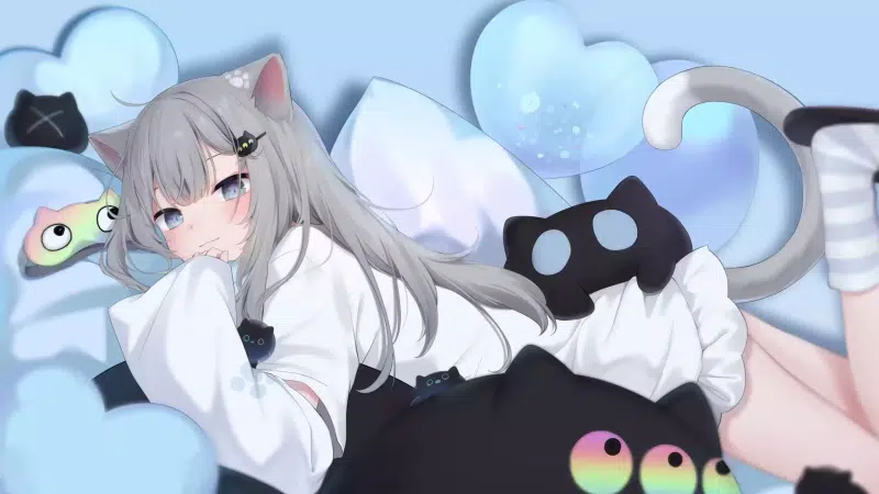 nice girl, loli, beautiful girl, ears, anime, neko, nachoneko, tail, virtual youtuber, arts, amashiro natsuki, cat girl, anime girls, rest Live Wallpaper