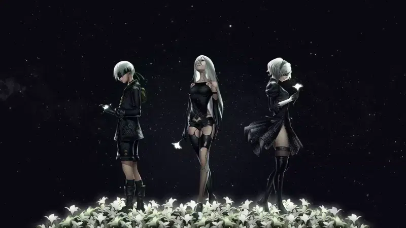 flowers, arts, android, glade of flowers, moon tear, nier:automata, 9s, eye patch, anime girls, games, 2b, robots, anime, yorha, a2 Live Wallpaper