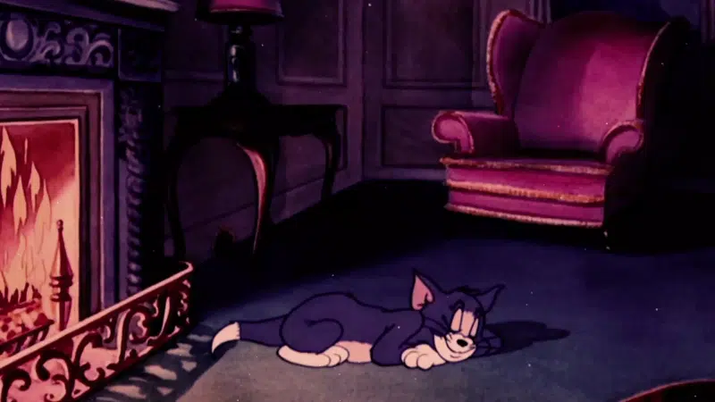 rest, fireplace, sleeping cat, cartoons, sleeping, cat, tom, animals Live Wallpaper