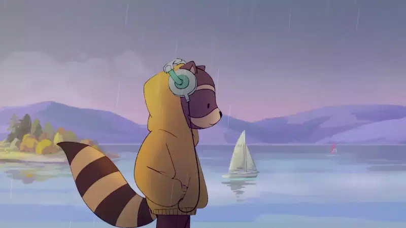 walk, yacht, arts, raccoon, river, rain, animals, headphones Live Wallpaper
