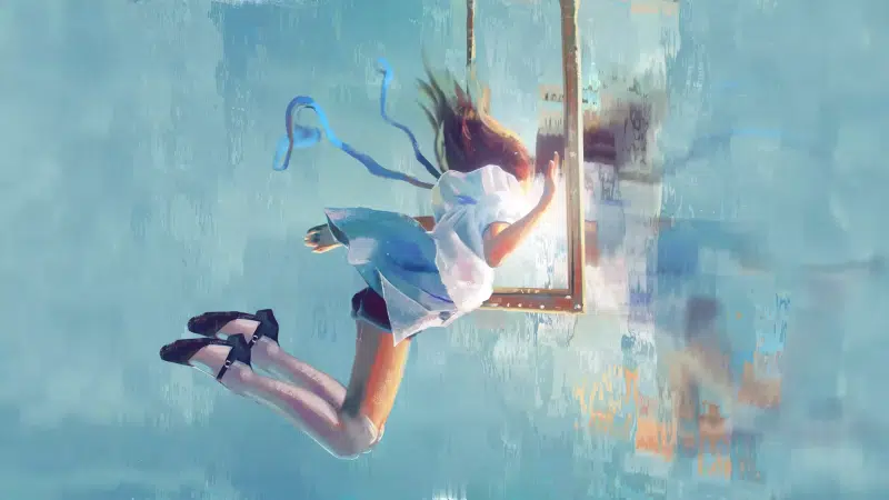 a fall, anime, picture, soaring, anime girls, arts, flying, water, weightlessness Live Wallpaper