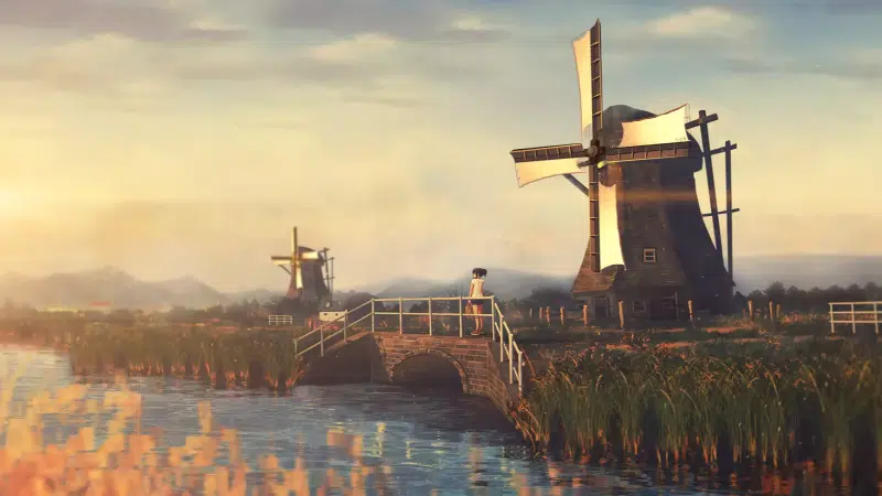 mill, anime, anime girls, bird, arts, river, landscapes - nature Live Wallpaper