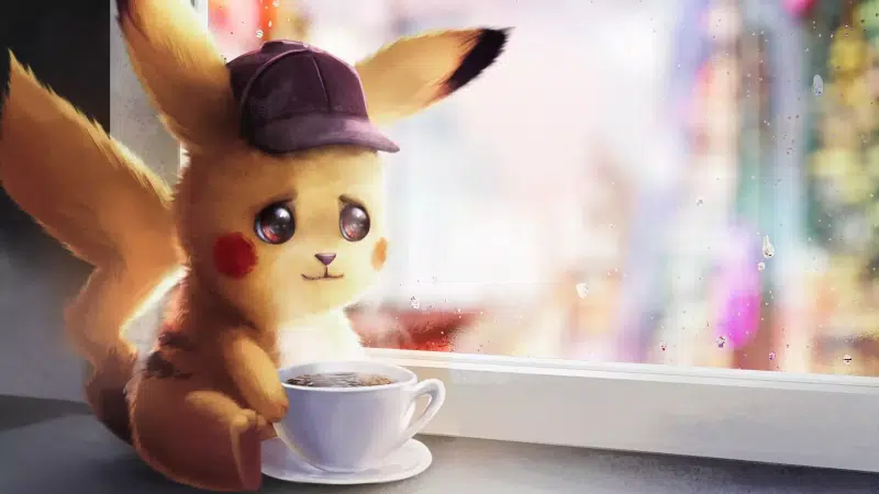 rain, arts, coffee, ears, cap, pikachu, tail Live Wallpaper