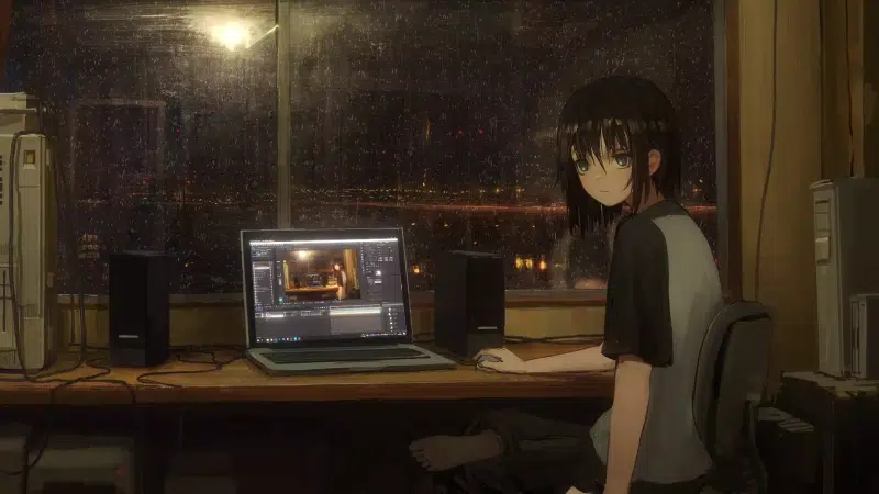 room, arts, anime girls, a computer, night, anime Live Wallpaper