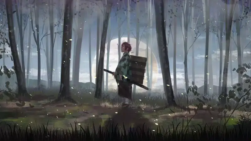 anime, arts, demon slayer, forest, katana, tanjirou kamado Live Wallpaper