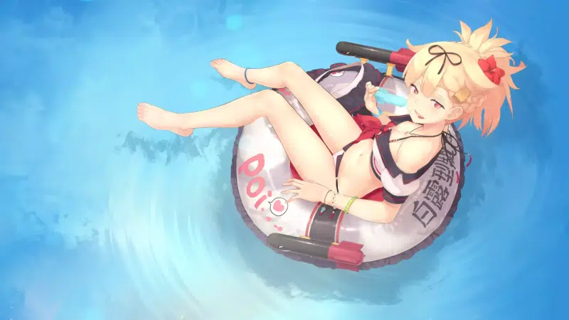 anime girls, swimsuit, yudati, beach, beautiful girl, water, sea, inflatable circle, yuudachi, arts, kancolle: kantai collection, anime, swimming pool, Live Wallpaper
