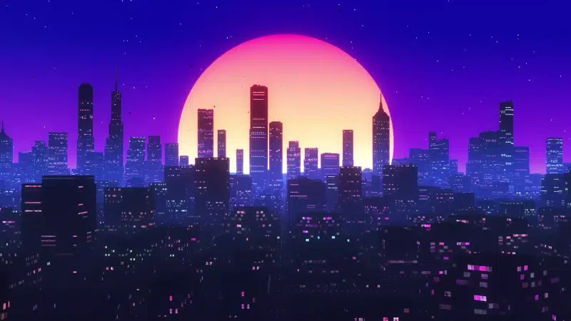 retro city, night, retro, cities, night city, sunset Live Wallpaper