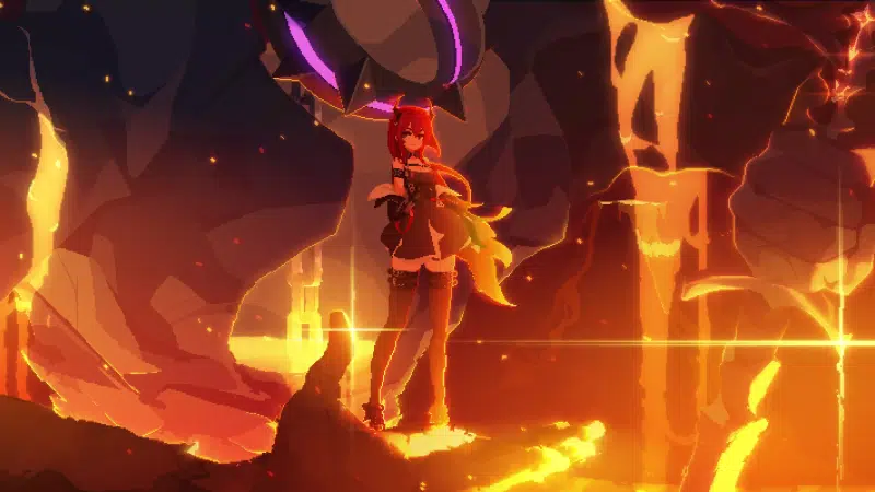 pixel art, chains, surtr, lava, anime girls, anime, horns, arts Live Wallpaper