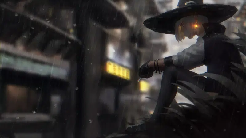 guweiz, rain, hat, witch, arts, anime girls, anime Live Wallpaper