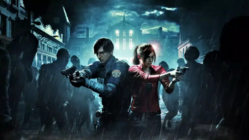 leon scott kennedy, night, claire redfield, rain, resident evil, games, zombie, thunderstorm, arts Live Wallpaper