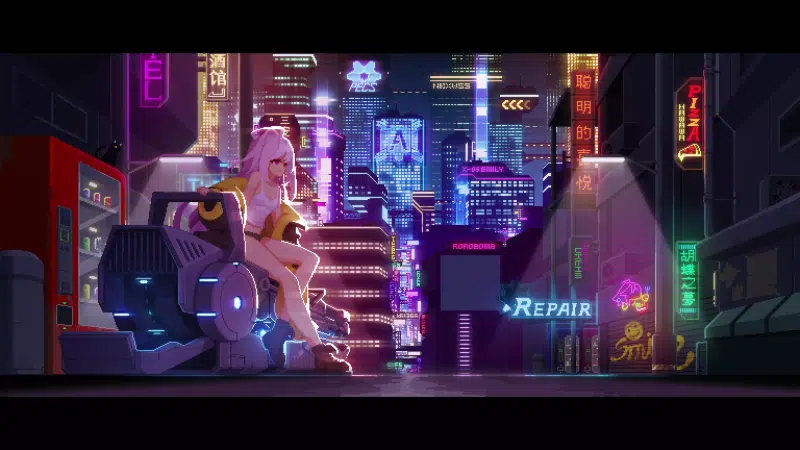 cyberpunk, anime, neon, pixel art, anime girls, arts, the city at night, neon city, cities, night city Live Wallpaper