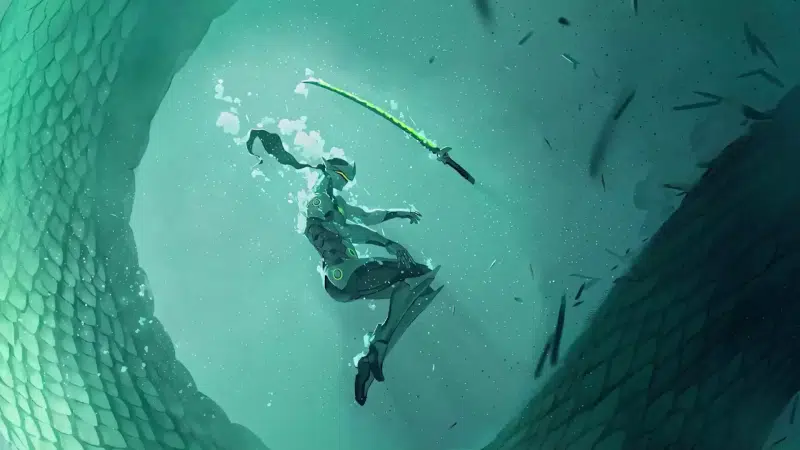cyborg, sinking, arts, robots, katana, genji, games, sword, anime, dragon, overwatch, genji Live Wallpaper