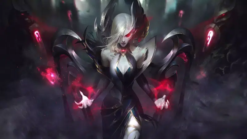 anime girls, anime, league of legends, magic, games, witch, lol, morgana, wings, arts Live Wallpaper
