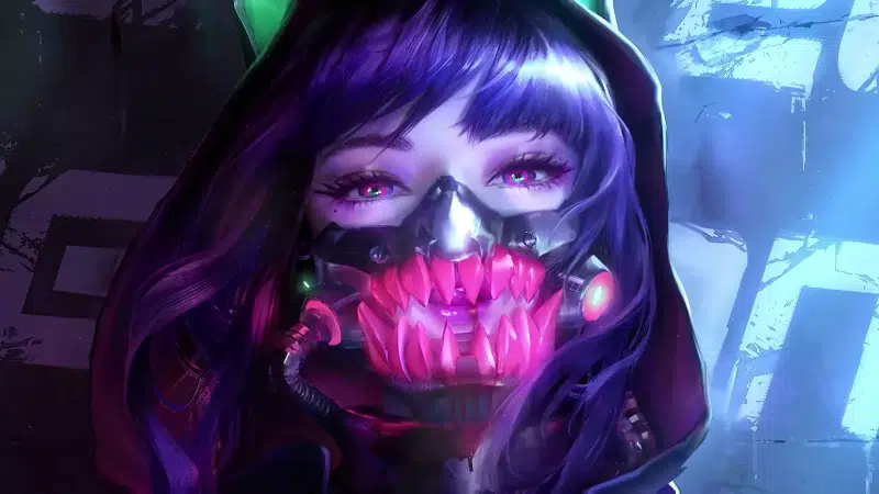 arts, anime girls, mask, neon, anime Live Wallpaper