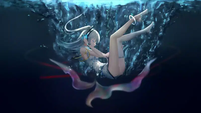 water, miku hatsune, stockings, virtual singer, anime girl underwater, headphones, arts, sinking, anime, anime girls Live Wallpaper