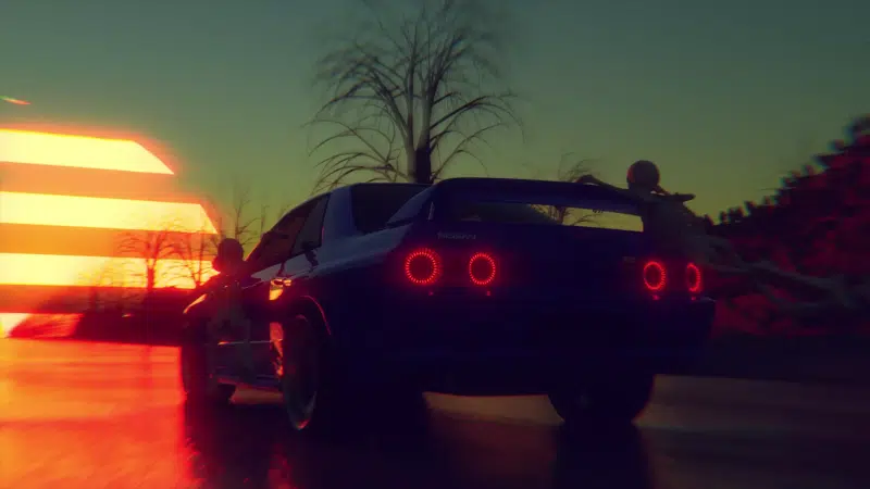 skeleton, auto - moto, nissan, nissan skyline r32, sunset, retro Live Wallpaper