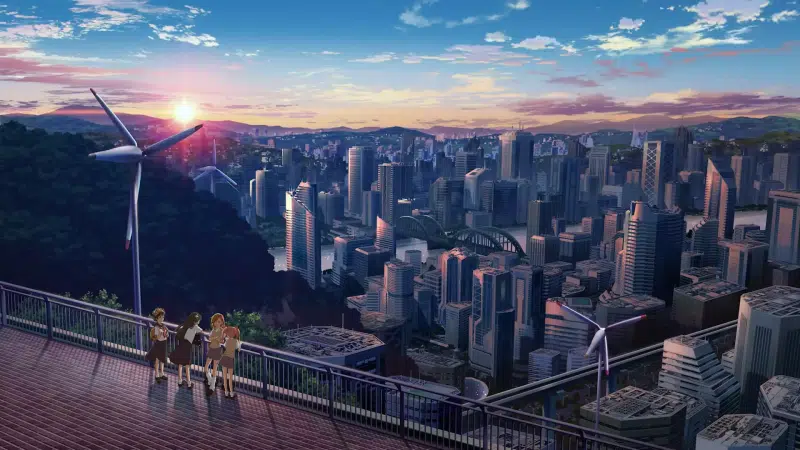 sunset, magic index, anime, wind generator, cities, arts, anime girls, a train Live Wallpaper