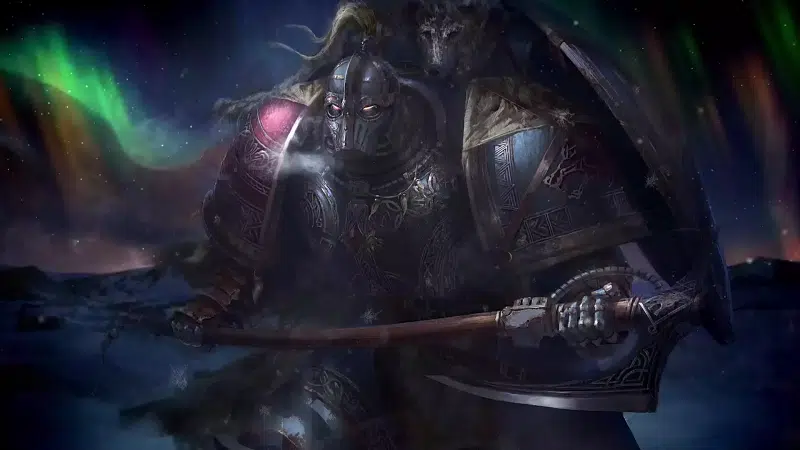 northern lights, axe, armor, shild, warhammer, games, arts, space wolves Live Wallpaper