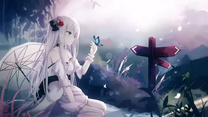 umbrella, indicator, butterflies, anime, arts, anime girls Live Wallpaper