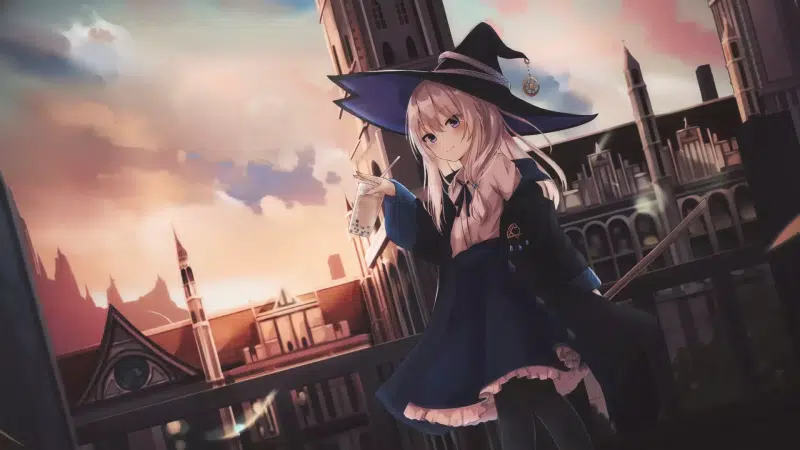 anime girls, nice girl, anime, drink, castle, elaina, the journey of elaina, witch, arts, beautiful girl, cities Live Wallpaper