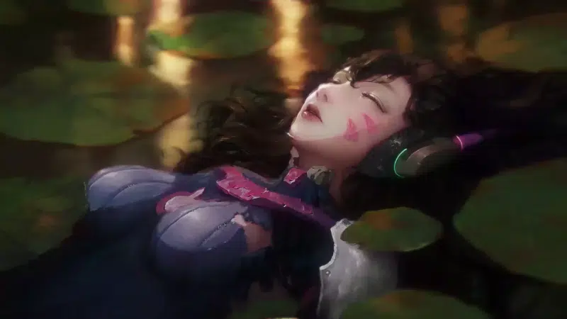 anime girls, overwatch, nice girl, water, lake, games, anime, rain, arts, d.va, beautiful girl, diva, rest Live Wallpaper