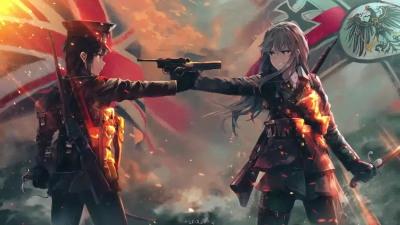 saber, battlefield, war, weapon, anime, great britain, anime girls, arts, flag, the great war, germany Live Wallpaper