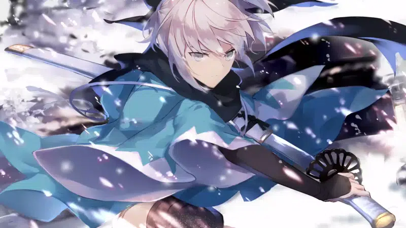 fate, snow, winter, katana, arts, anime, fate-grand order, games, stockings, souji okita, anime girls Live Wallpaper