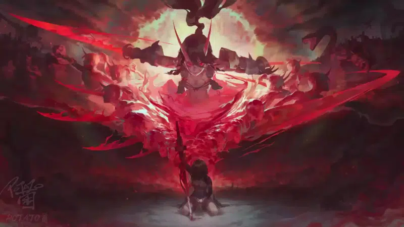 sword, war, horns, anime girls, anime, arts, demon, battlefield Live Wallpaper