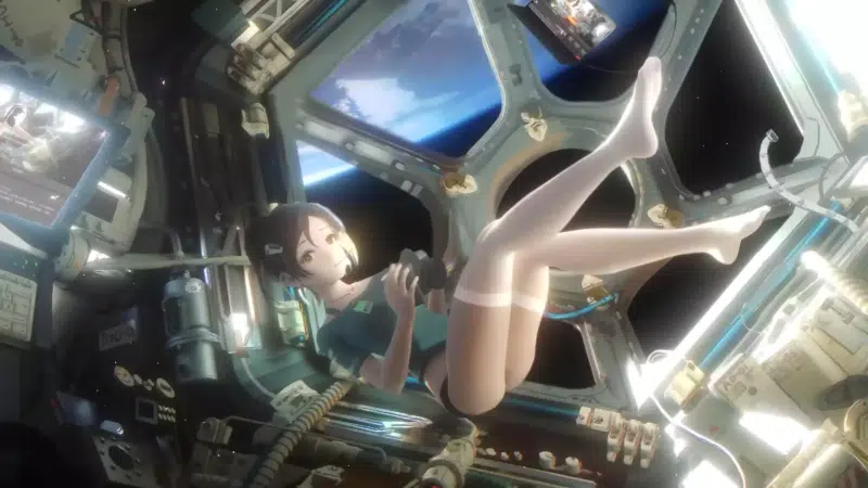 stockings, arts, weightlessness, anime girls, graphics, space, anime, space station Live Wallpaper