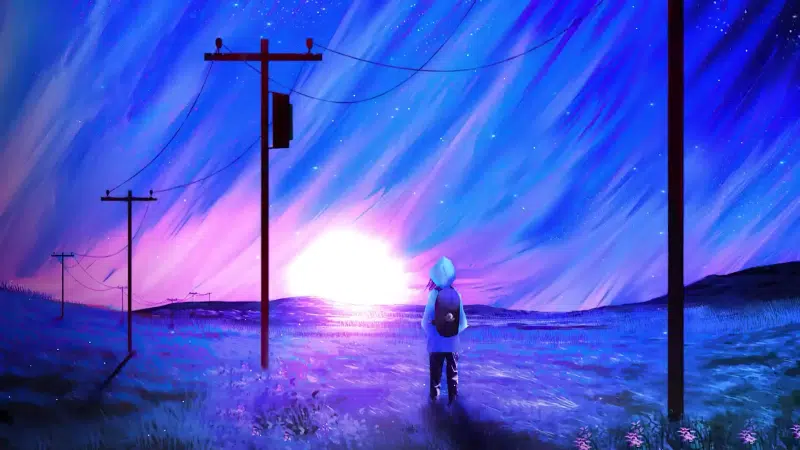 anime, arts, the sun, landscapes - nature, sunset Live Wallpaper